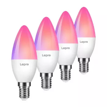 LEPRO BC1-EU-4 C37 RGBCW Wi-Fi LED lemputė E14 4.5W 400lm keičiama balta + RGB protinga žvakės formos lemputė