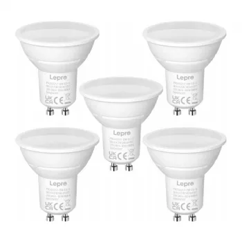 LEPRO GU10 LED lemputė 4,5W (50W atitikmuo), 345 lm, dienos šviesos balta 5000K, 100° spindulio kampas, nedimnuojama, 5 vnt. rinkinys