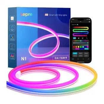 Lepro N1 3m Neon LED juosta RGBIC Wi-Fi programėlės ir balso valdymas, IP67 reguliuojamas ryškumas