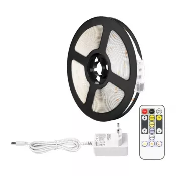 LEPRO PR410049-DWW-EU RGB LED juostinis apšvietimas, 5 m, 150 šviesos diodų, 24 klavišų IR nuotolinio valdymo pultas, reguliuojamas ryškumas, lipni juosta, 12V, vidaus patalpoms