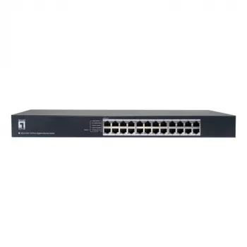 LevelOne GEU-2432 24 prievadų gigabitinio eterneto komutatorius, 4 režimų DIP jungiklis, 19 colių stelažinis, nevaldomas, metalinis korpusas