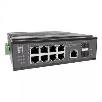 LevelOne pramoninis PoE+ jungiklis 8x 2.5G PoE, 2x 1G, 2x 10G SFP+ Uplinks, nevaldomas, DIN bėgelis, IP30