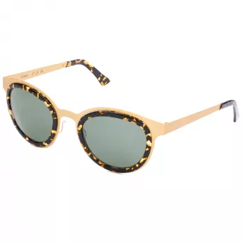 LGR Women's Feli Gold 09 Akiniai - Rankomis poliruotas acetatinis rėmelis, žali CR-39 lęšiai, UV400 apsauga