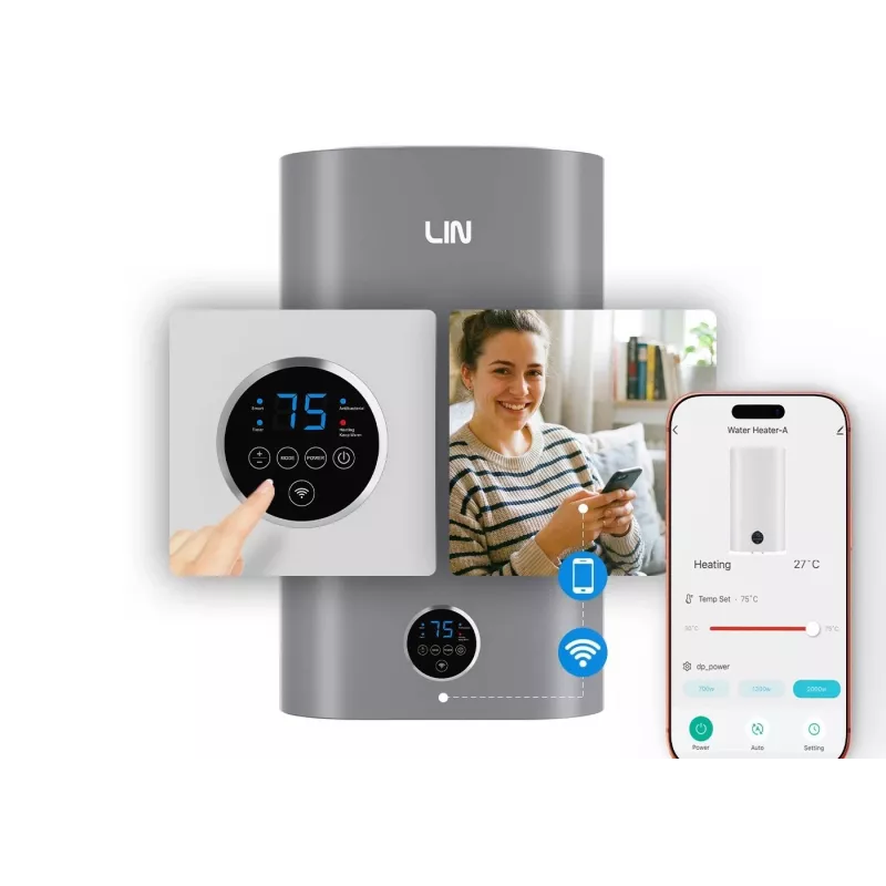 LI- LIN LIFVD1SMGY 80L universalus pilkas elektrinis vandens šildytuvas su Wi-Fi