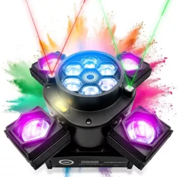 LIGHT4ME COSMOS BASIC judantis kelių efektų apšvietimo įrenginys su RGBW LED, raudonais/žaliais lazeriais ir stroboskopu