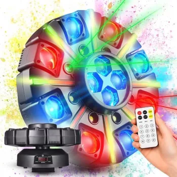 LIGHT4ME OCTOS Judanti kelių efektų šviesa su RGBW LED, raudonu/žaliu lazeriu ir stroboskopu