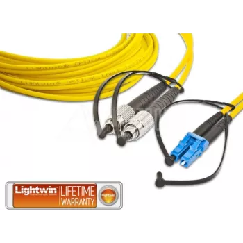 Lightwin LDP-09 FC-LC 3.0 OS2 vienmodis dvigubas optinis pataisos kabelis, 3m, geltonas LSZH, FC į LC UPC