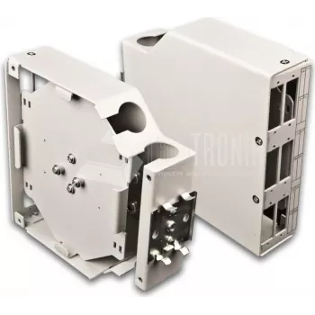 Lightwin LSBI 6DSC pramoninė optinių skaidulų sujungimo dėžutė su DIN bėgio tvirtinimu, 6x SC Duplex prievadai, 12 skaidulų talpa, IP54 plieninis korpusas, OS2 pigtail laidai pridedami