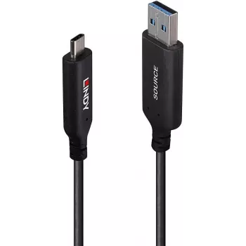 LINDY 10m USB 3.2 Gen 1 Type A į C šviesolaidinis hibridinis kabelis - juodas