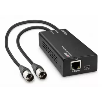 LINDY 2 kanalų Dante į XLR garso dekoderis, maitinimas PoE/USB-C, 24 bitų/96 kHz, AES67 70619