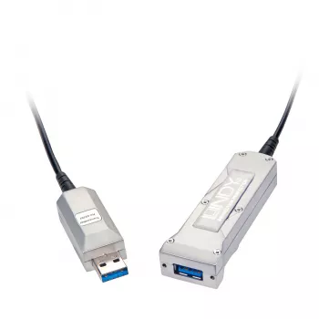 Lindy 50m USB 3.0 hibridinis aktyvus prailginimo kabelis, šviesolaidinis ir varinis, 5Gbps, LSZH, juodas 42701