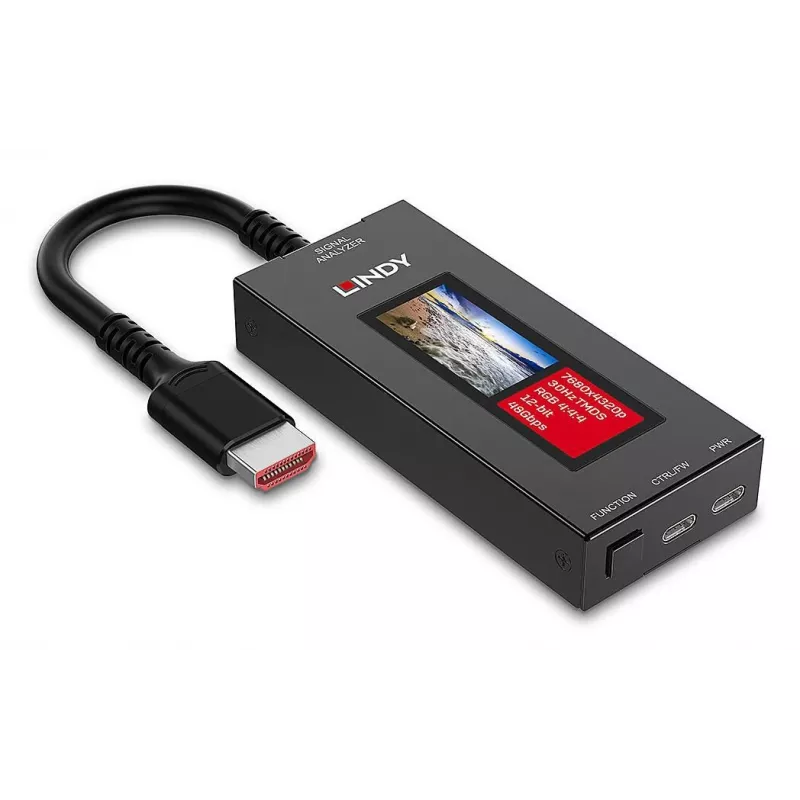 LINDY HDMI 8K60 Signal Analyzer su OLED ekranu, skirtas HDMI 2.1 8K vaizdui