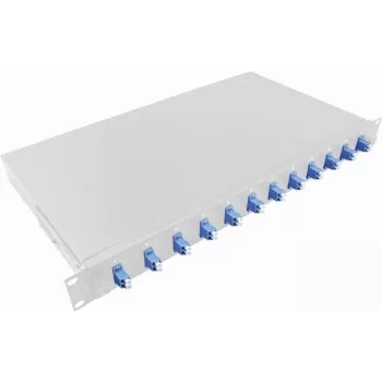 LogiLink 19 colių 1U stovo optinis sujungimo modulis LC-Duplex 12 prievadų Single Mode OS2, visiškai sukomplektuotas, šviesiai pilkas F12LC2G