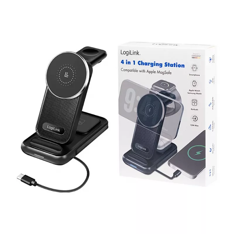 Logilink 4-in-1 belaidis stalinis įkroviklis, 15W Qi įkrovimo stotelė (PA0292)