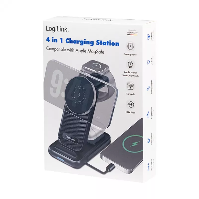 Logilink 4-in-1 belaidis stalinis įkroviklis, 15W Qi įkrovimo stotelė (PA0292)