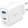 LogiLink 45W GaN USB Wall Charger, 1x USB-C PD, 1x USB-A QC, Baltas, Euro Plug (PA0410)