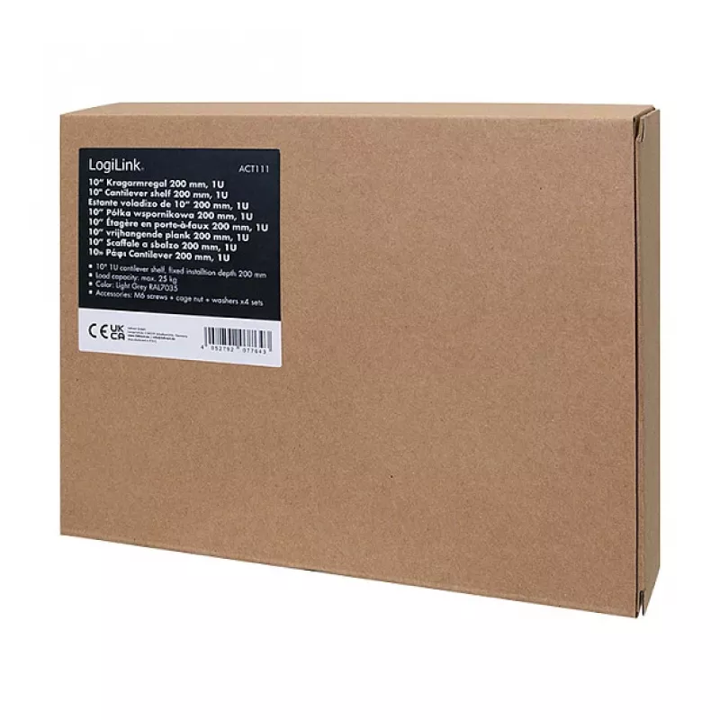 Logilink ACT111 konsolinė lentyna 200 mm 1U pilka stovo lentyna