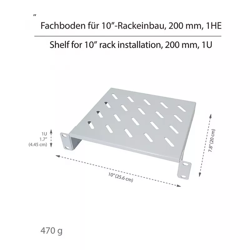 Logilink ACT111 konsolinė lentyna 200 mm 1U pilka stovo lentyna