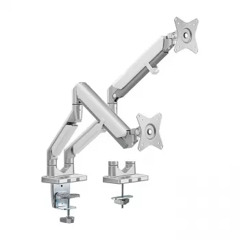 LOGILINK BP0088 TIS 17-32 Dvigubo monitoriaus laikiklis – 2x 9kg dujinė spyruoklė, sidabrinis, VESA 75/100, spaustuvas/įvorė
