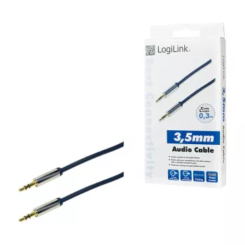 LogiLink CA10030 Premium 3.5mm TRS kištukas į kištuką garso kabelis, Metalinės jungtys, Mėlyna, 0.3m