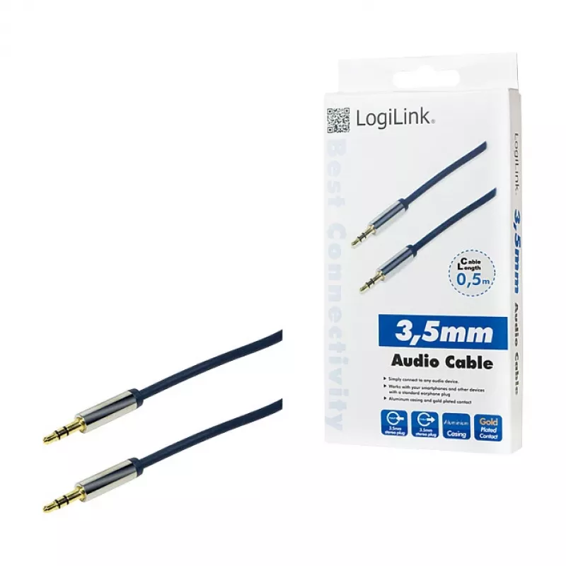 LogiLink CA10050 3.5mm TRS Kištukas į 3.5mm TRS Kištuką Stereo Garso Laidas, Metalinės Jungtys, Mėlyna, 0.5m