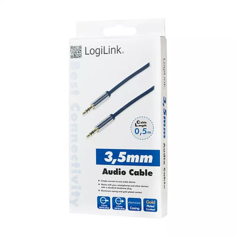 LogiLink CA10050 3.5mm TRS Kištukas į 3.5mm TRS Kištuką Stereo Garso Laidas, Metalinės Jungtys, Mėlyna, 0.5m