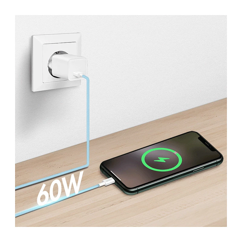 LogiLink CU0329 USB 2.0 Type-C laidas, A/M į C/M, 480 Mbps, 60W, nailonas, mėlynas, 0,5 m