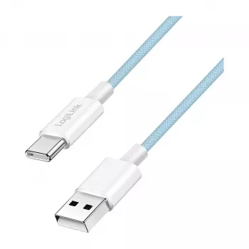 LogiLink CU0329 USB 2.0 Type-C laidas, A/M į C/M, 480 Mbps, 60W, nailonas, mėlynas, 0,5 m