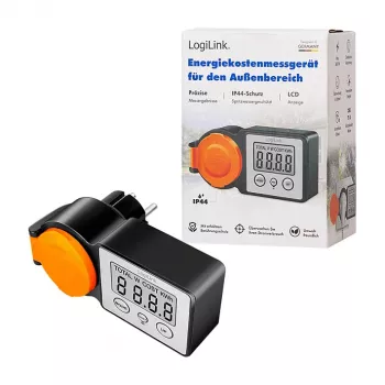 LogiLink energijos sąnaudų matuoklis lauke, IP44 atsparus purslams, 16A, 3680W, Schuko, LCD