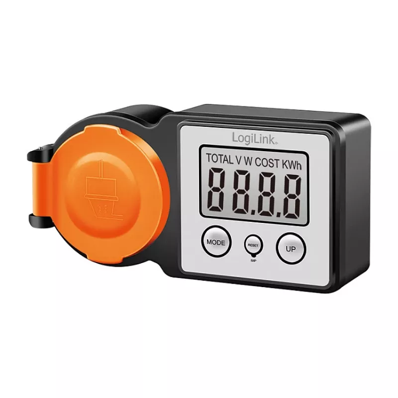 LogiLink energijos sąnaudų matuoklis lauke, IP44 atsparus purslams, 16A, 3680W, Schuko, LCD