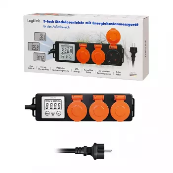 LogiLink Energijos sąnaudų matuoklis su 3 lauko lizdais, IP44, Schuko, 3680 W