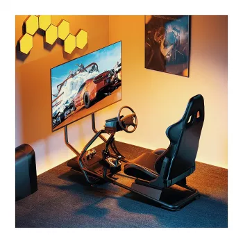 LOGILINK EO0065 Lenktynių simuliatoriaus kokpitas su monitoriaus laikikliu, plieniniu rėmu, PVC odos sėdyne, iki 32 colių monitoriui, juodos spalvos