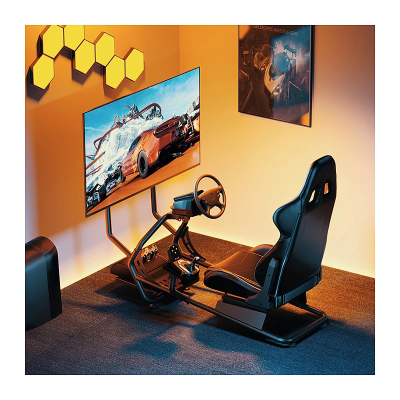 LOGILINK EO0065 Lenktynių simuliatoriaus kokpitas su monitoriaus laikikliu, plieniniu rėmu, PVC odos sėdyne, iki 32 colių monitoriui, juodos spalvos