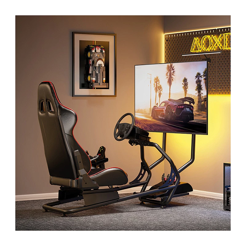 LOGILINK EO0065 Lenktynių simuliatoriaus kokpitas su monitoriaus laikikliu, plieniniu rėmu, PVC odos sėdyne, iki 32 colių monitoriui, juodos spalvos