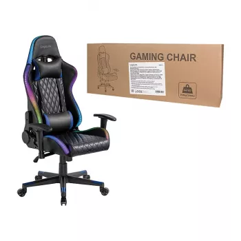 LogiLink EO0076 Žaidimų kėdė su RGB apšvietimu, juosmens atrama, juoda/mėlyna