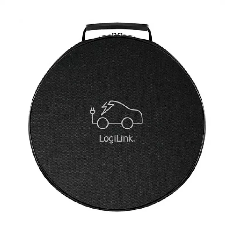 LogiLink EVC0128 Type 2 spiralinis EV įkrovimo kabelis, 11kW, 3 fazės, 20A, 5m, juodas su laikymo maišeliu