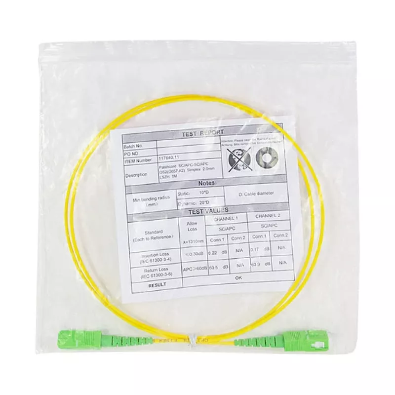 LogiLink šviesolaidinis jungiamasis kabelis – simplex, OS2 SM G.657.A2, SC/APC į SC/APC, 1 m, geltonas