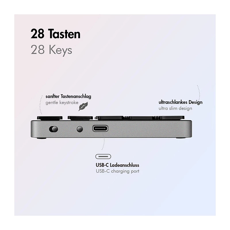 LogiLink ID0212 belaidė skaitinė klaviatūra, 28 klavišai, Bluetooth 5.0, Space Grey