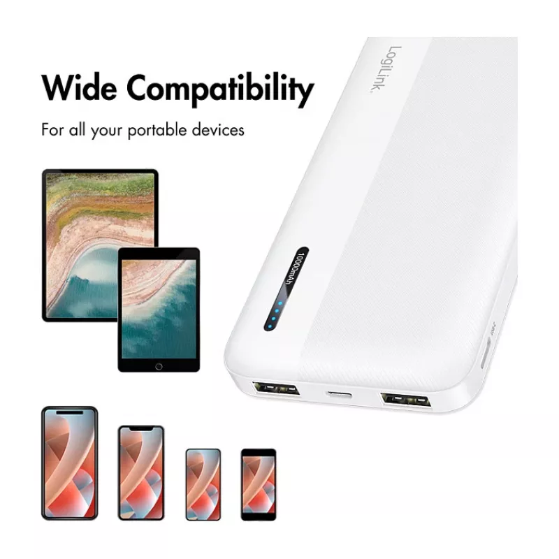 Logilink mobilusis maitinimo bankas, LiPo, 10000 mAh, USB-C įėjimas/išėjimas, baltas