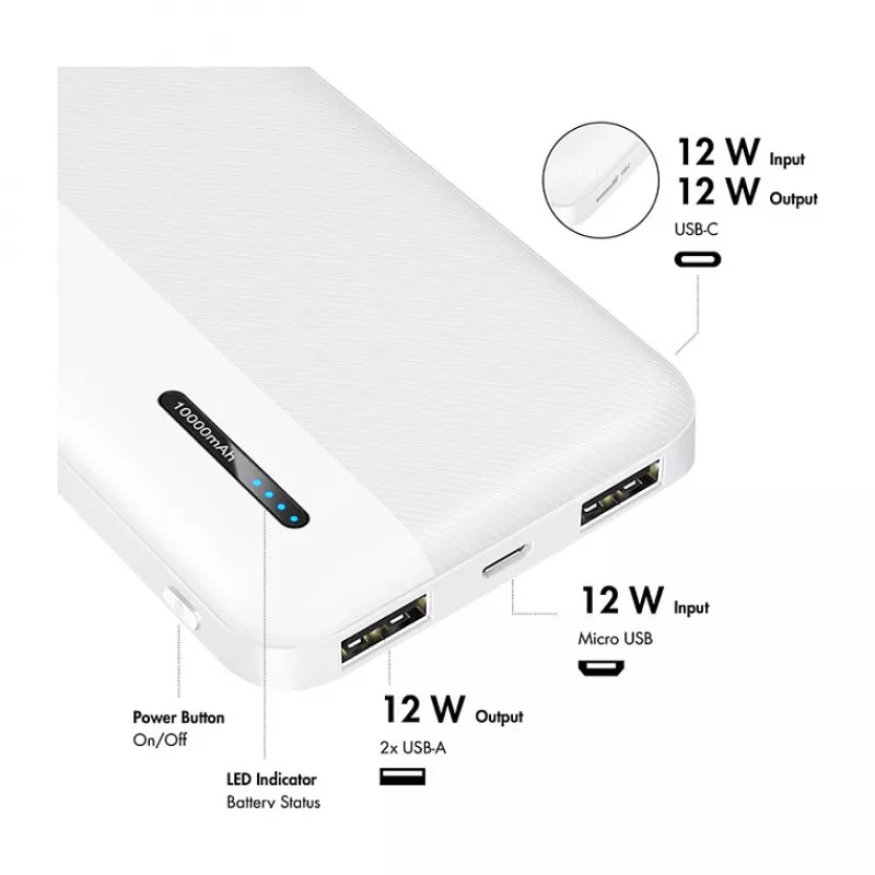 Logilink mobilusis maitinimo bankas, LiPo, 10000 mAh, USB-C įėjimas/išėjimas, baltas
