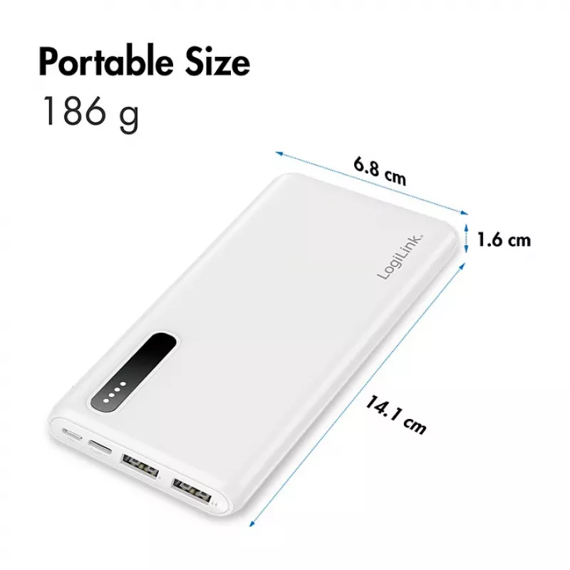 Logilink mobilusis maitinimo bankas, LiPo, 8000 mAh, baltas