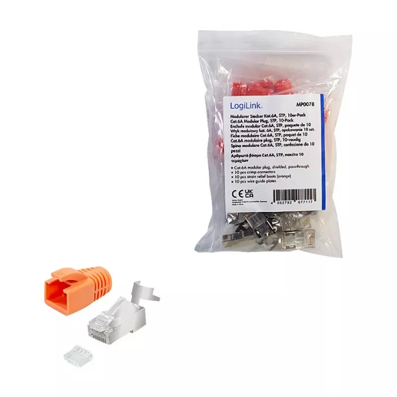 LogiLink modulinis kištukas RJ45 Cat.6A STP prakišamas, 10 vnt.