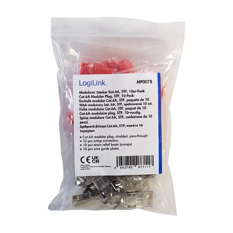 LogiLink modulinis kištukas RJ45 Cat.6A STP prakišamas, 10 vnt.