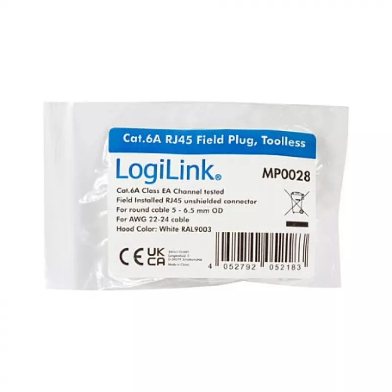 LogiLink modulinis kištukas RJ45 Cat.6A, UTP, be įrankių, baltas
