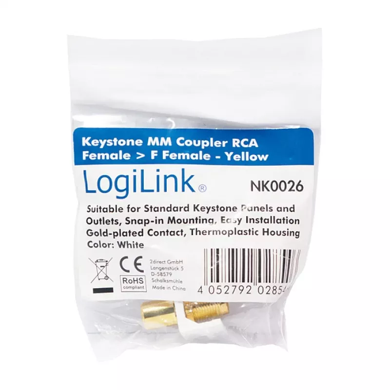 LogiLink NK0026 Keystone RCA moteriška į F moterišką sujungimo modulis, geltonas
