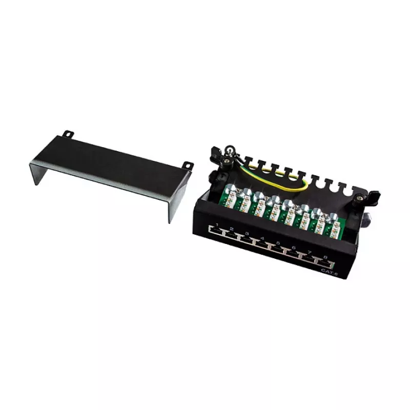 LogiLink NP0017B Patch Panel – 8 prievadų Cat6 STP, Montuojamas ant sienos / po stalu, Juoda
