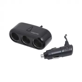 LogiLink PA0038 3 prievadų automobilinis įkroviklio skirstytuvas su USB prievadu – 12V/5V maitinimo skirstytuvas cigarečių degiklio lizdui, juodas