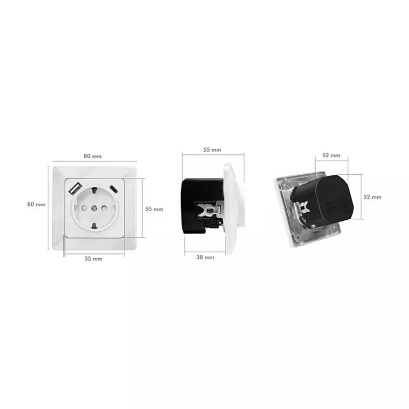 LOGILINK PA0253 Sieninis lizdas su 1 Schuko rozete, 1 USB-A ir 1 USB-C įkrovimo prievadu, 3.1A, baltas