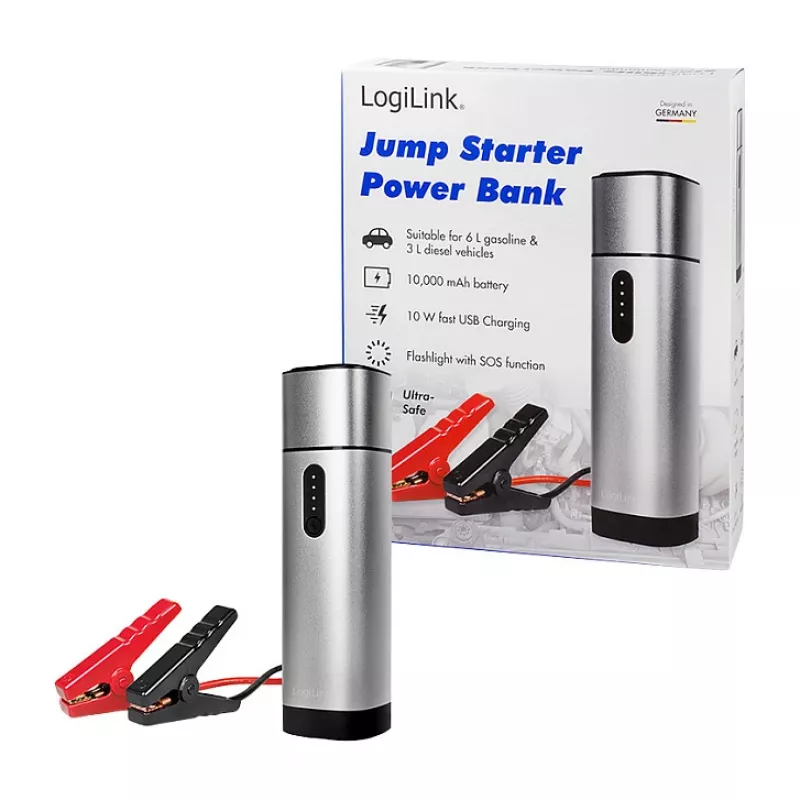 Logilink PA0266 Automobilinis užvedimo įrenginys ir Power Bank, 10000 mAh, 12V/400A Peak, USB-C PD, LED žibintuvėlis