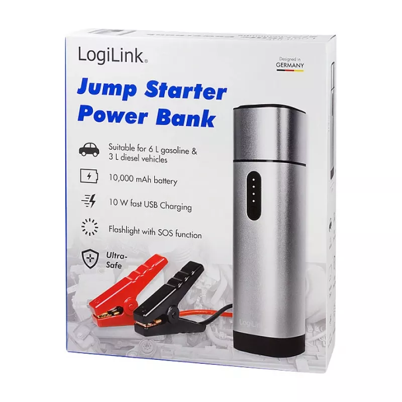 Logilink PA0266 Automobilinis užvedimo įrenginys ir Power Bank, 10000 mAh, 12V/400A Peak, USB-C PD, LED žibintuvėlis